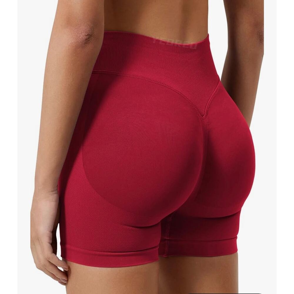 Workout Gym Impact Red Hidden Scrunch Butt Lifting 3.6" Seamless Shorts M